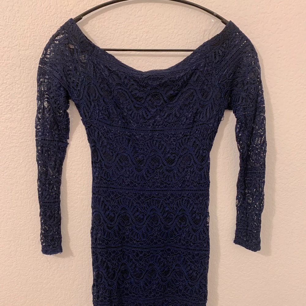 Blue off-shoulder pencil dress
